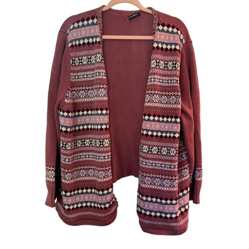 90s Penningtons Knit Pink Fair Isle Open Front Cardigan Sweater Plus Size 3X